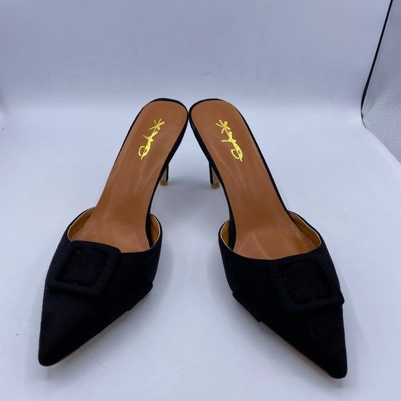 XYD black pointy toe stilettos slippers heels